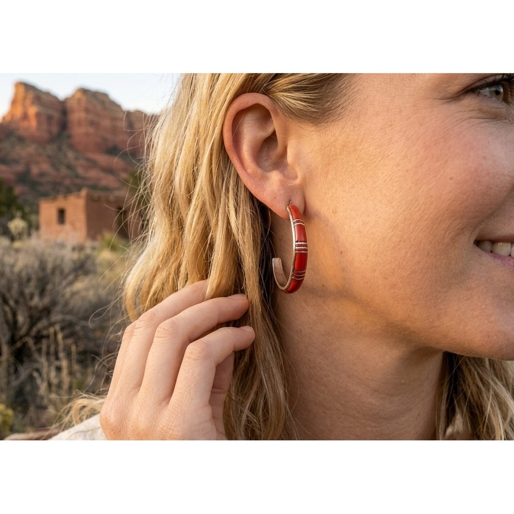 Navajo Earrings Hoop Unsigned Southwest Genuine Native American Jewelry ***